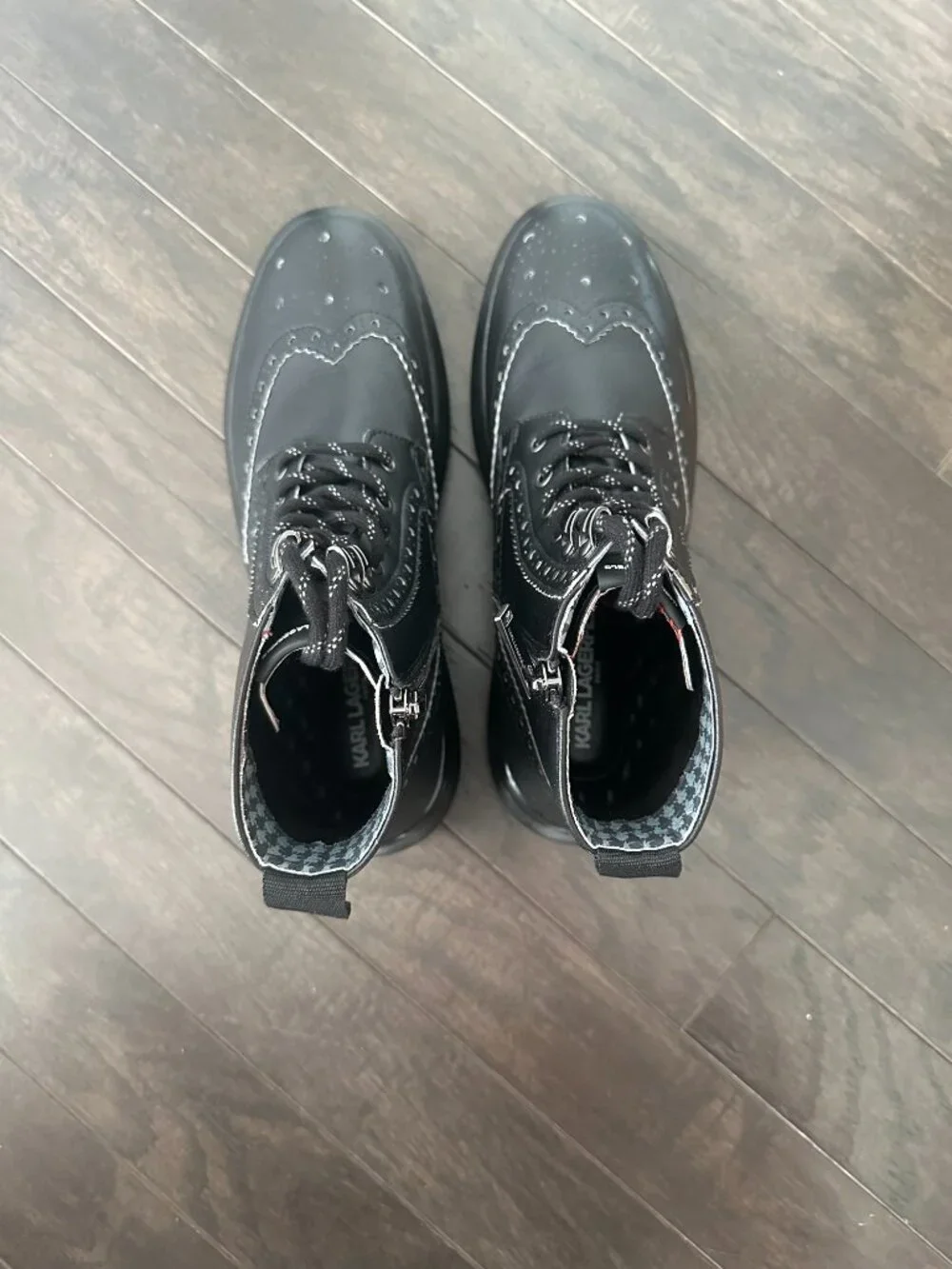 Karl Lagerfeld Paris LFS3008 Men's Black Leather Combat Boots Size 10.5 *NWT*